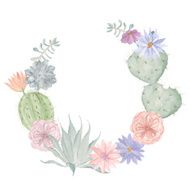 Watercolor flowers and cactus wreath