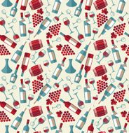 Wine seamless pattern with biootle and glass N2