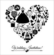 Wedding card invitation of celebration symbols