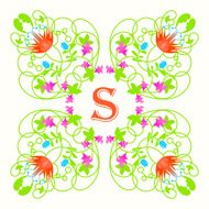 Floral monogram with letter s on white Green swirls and