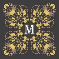 Gold monogram frame with letter m on dark background for