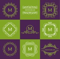 Set of outline monograms and logo design templates