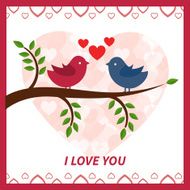 Lovers and happy birds on tree with hearts N2