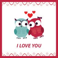 Lovers and happy owls with hearts N2