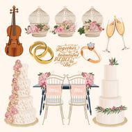 Vector vintage set of decorative wedding elements in style