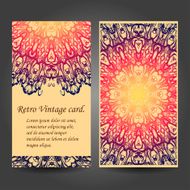 Mandala retro business cards set Vector background For invitation Vintage