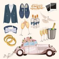 Vector vintage set of decorative wedding elements in style N3