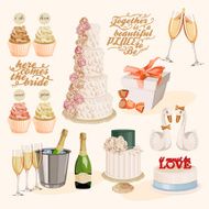 Vector vintage set of decorative wedding elements in style N4