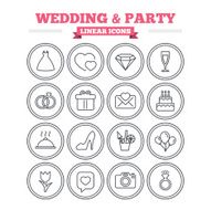 Wedding and party linear icons set Thin outline signs Vector N2