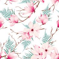 Spring magnolia flowers seamless vector pattern N2