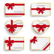 Golden Paper Coupons Set Red Ribbons