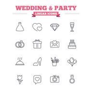 Wedding and party linear icons set Thin outline signs Vector N3