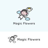 Vector minimalistic young girl cartoon character Flowers shop logotype