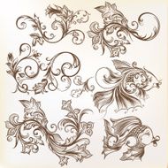 vector decorative swirl ornaments and fishes for design