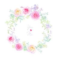 Peonies and roses wedding wreath vector card N2