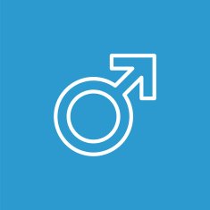 male symbol outline icon isolated white on the blue background