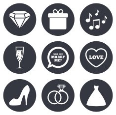 Wedding engagement icons Rings gift box N2