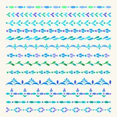 Set of colored vector ornamental borders and pattern brushes N2