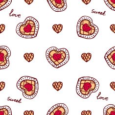 Seamless pattern with doodle heart shaped cookies N2