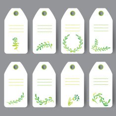 Set of vector tags with watercolor green branches Decorative invitations N2