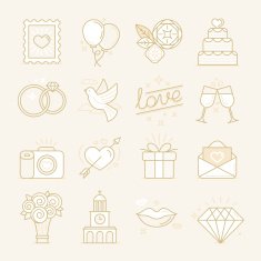 Vector set of linear icons related to love