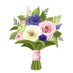 Bouquet of pink white and blue flowers Vector illustration