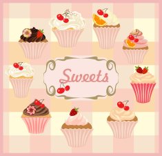 Vector set of cakes and cupcakes