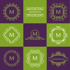 Set of outline monograms and logo design templates
