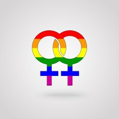 Lesbian relationship concept made of rainbow flag