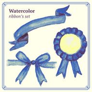 Watercolor blue ribbons set