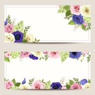 Invitation cards with colorful roses lisianthuses and anemone flowers N2