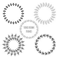 Set of circle hand drawn isolated frames Cute leaves frames