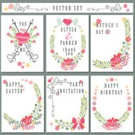 Retro card set with floral decor Cute Holiday N2