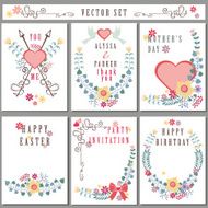 Retro card with floral decor Cute Holiday set N2