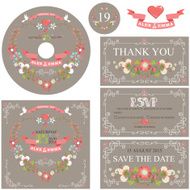 Vintage wedding template set with floral wreath N2