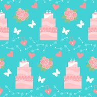 wedding seamless romantic decorative pattern background with pink cartoon cake N2