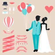 wedding collection with bride groom silhouette and romantic decorative elements N6