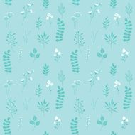 Vector Seamless Pattern Floral Texture with Blue Flowers and Pl