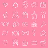 Wedding line icons on pink background