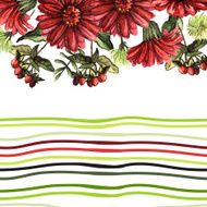 Decorative background with red flowers and strips