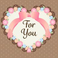 cute pastel flowers in heart shape with lace and ribbon