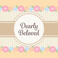 cute orange cream card and flowers with round label background