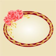 Oval frame with pink hibiscus festive background vector N2