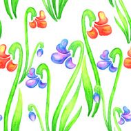 Vector Watercolor Pink and Lilac flowers Seamless Background