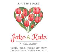 Vector watercolor wedding invitation with tulips in a heart shape N2