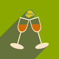 Flat with shadow icon and mobile applacation wedding wineglass