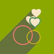 Flat with shadow icon and mobile applacation rings heart