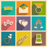Flat with shadow concept and mobile application wedding icons N3