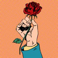 Flower red rose in his hand men love Bud art