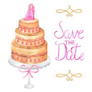 Hand painted watercolor cake Save the date N2